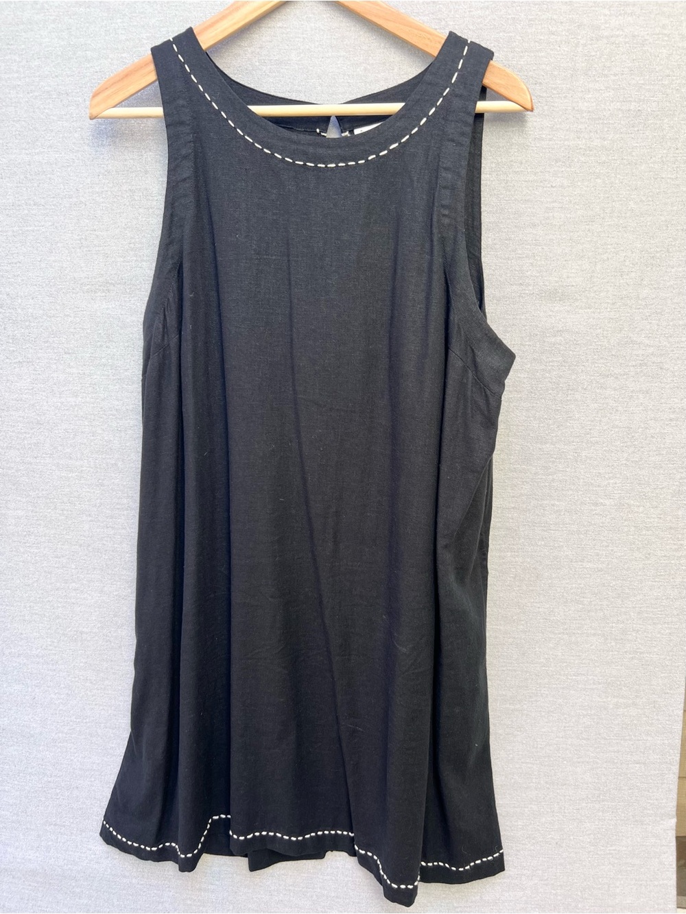 A New Day Black Sleeveless Linen Dress with White Stitch Detail